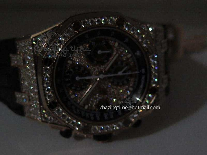 Royal Oak Offshore RG Full Paved Diamonds JF Best Edition on Black Leather Strap A ZeroBulk 5143