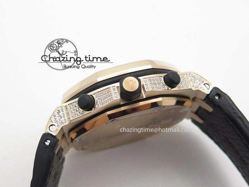 Royal Oak Offshore RG Full Paved Diamonds JF Best Edition on Black Leather Strap A ZeroBulk 5143