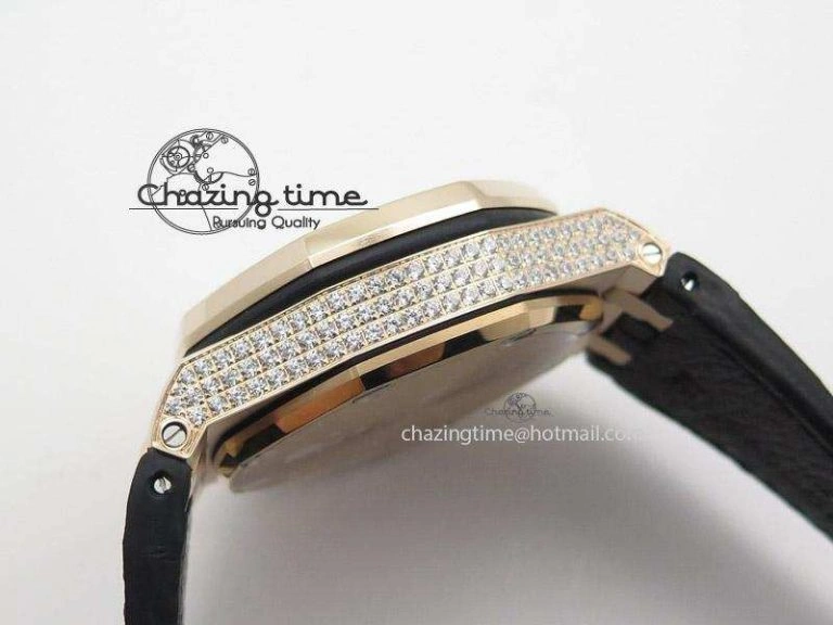 Royal Oak Offshore RG Full Paved Diamonds JF Best Edition on Black Leather Strap A ZeroBulk 5143