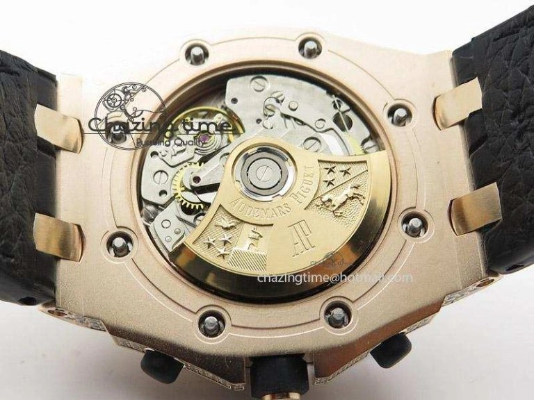 Royal Oak Offshore RG Full Paved Diamonds JF Best Edition on Black Leather Strap A ZeroBulk 5143