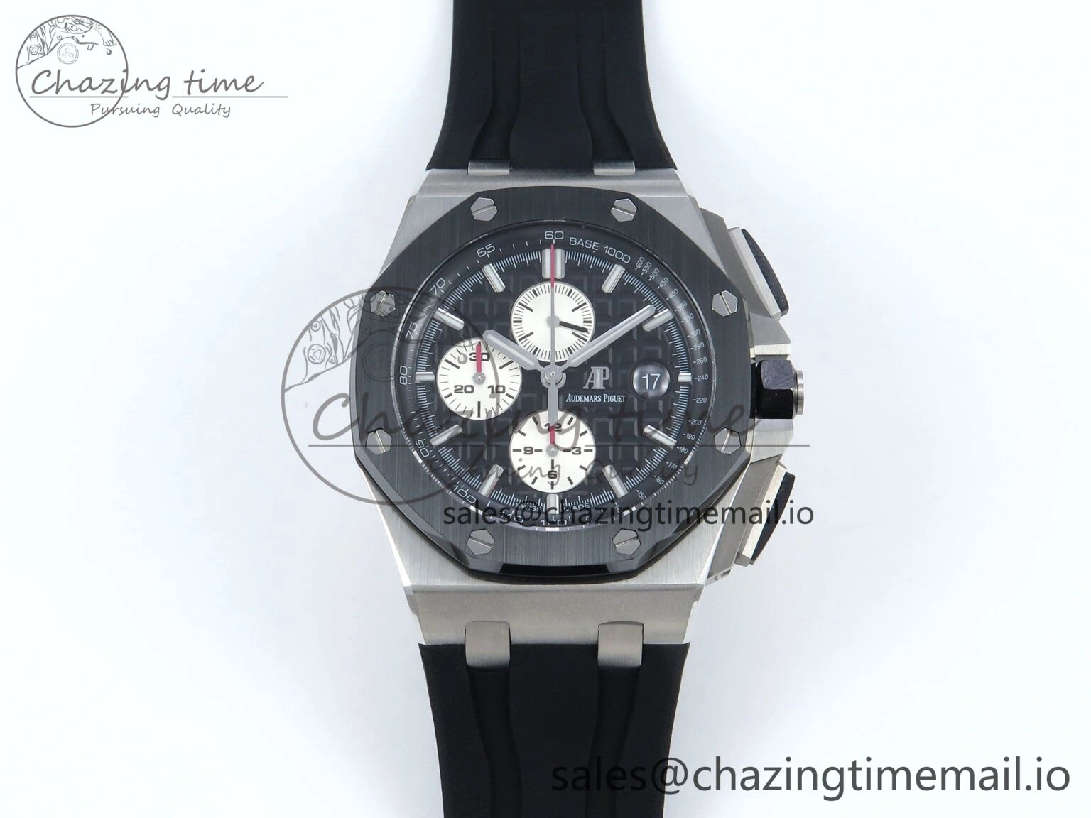 Practical Royal Oak Offshore SS APF Best Edition Black White Dial on Black Rubber Strap A 4276