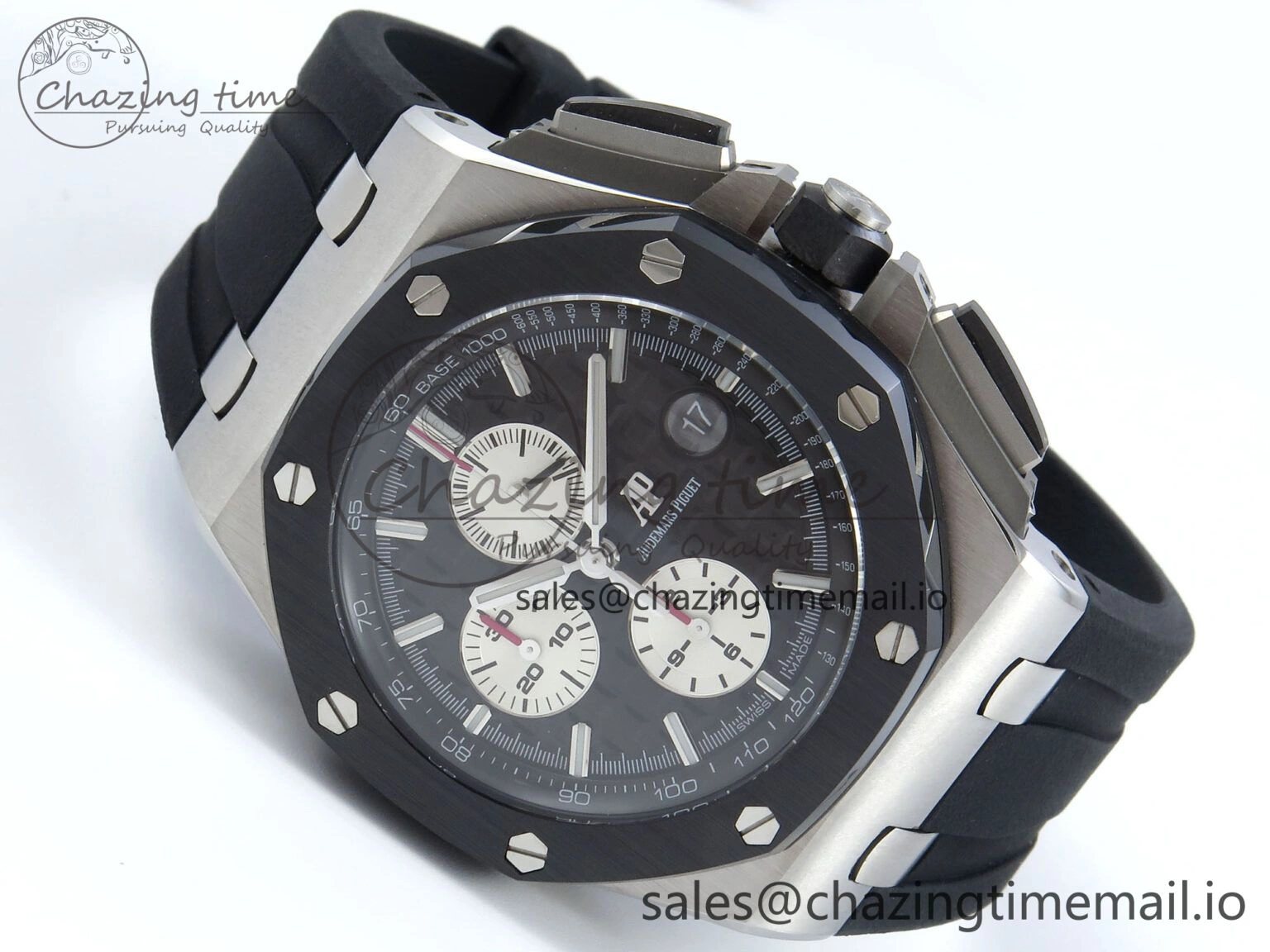 Practical Royal Oak Offshore SS APF Best Edition Black White Dial on Black Rubber Strap A 4276