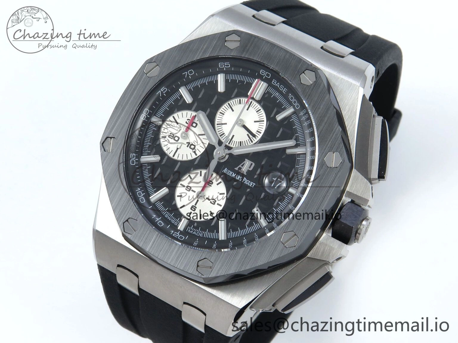Practical Royal Oak Offshore SS APF Best Edition Black White Dial on Black Rubber Strap A 4276