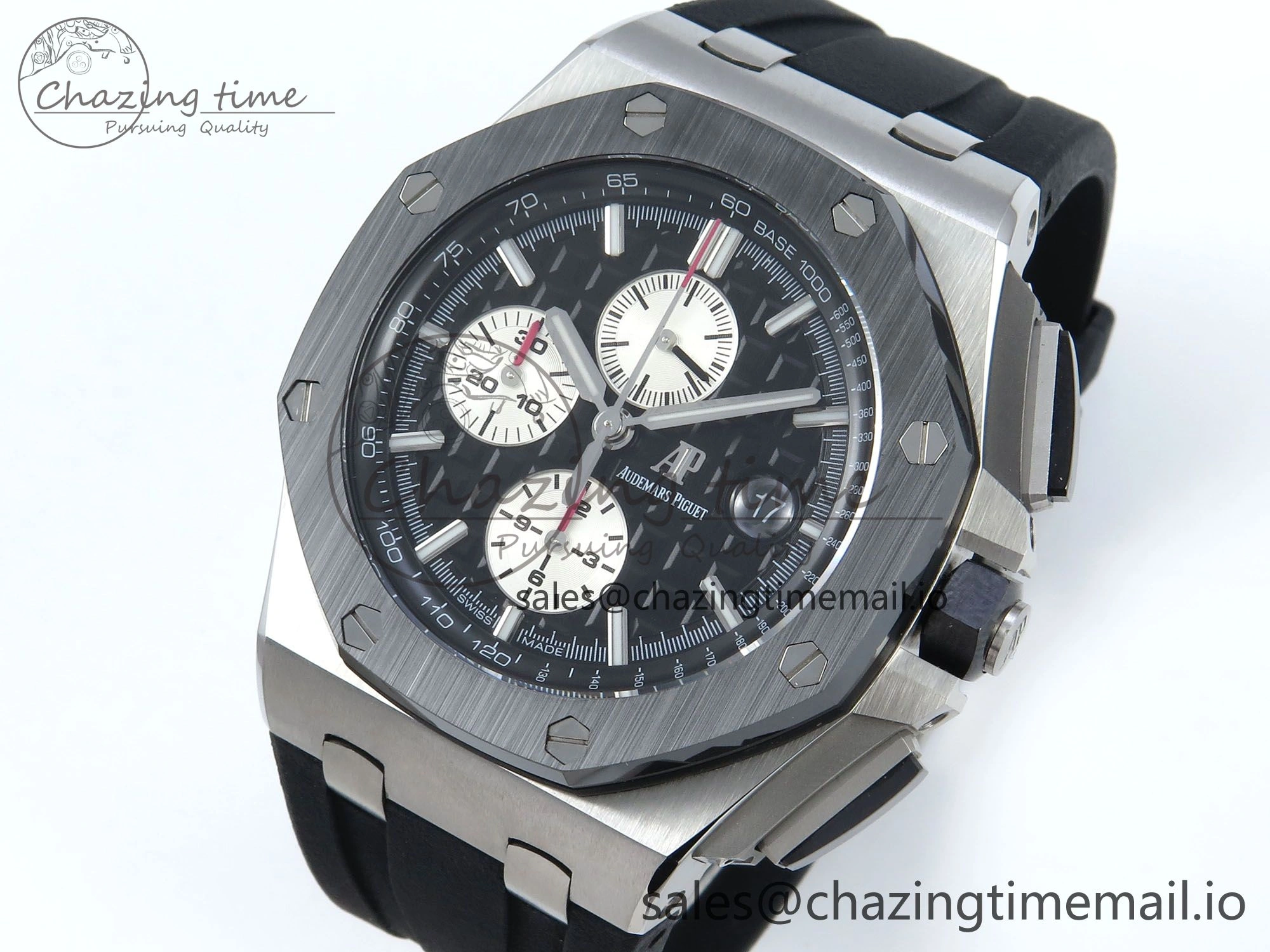 Practical Royal Oak Offshore SS APF Best Edition Black White Dial on Black Rubber Strap A 4276