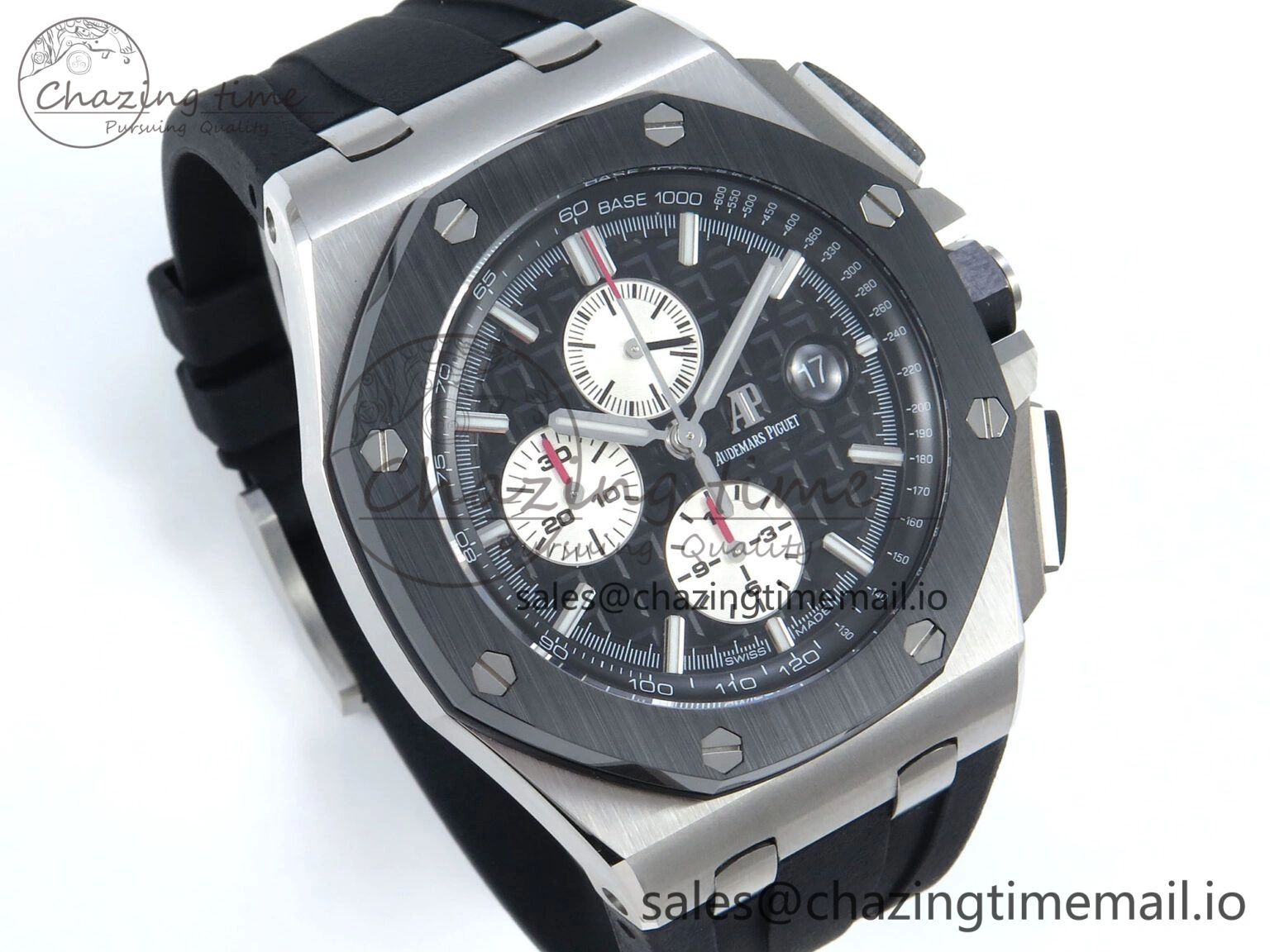 Practical Royal Oak Offshore SS APF Best Edition Black White Dial on Black Rubber Strap A 4276