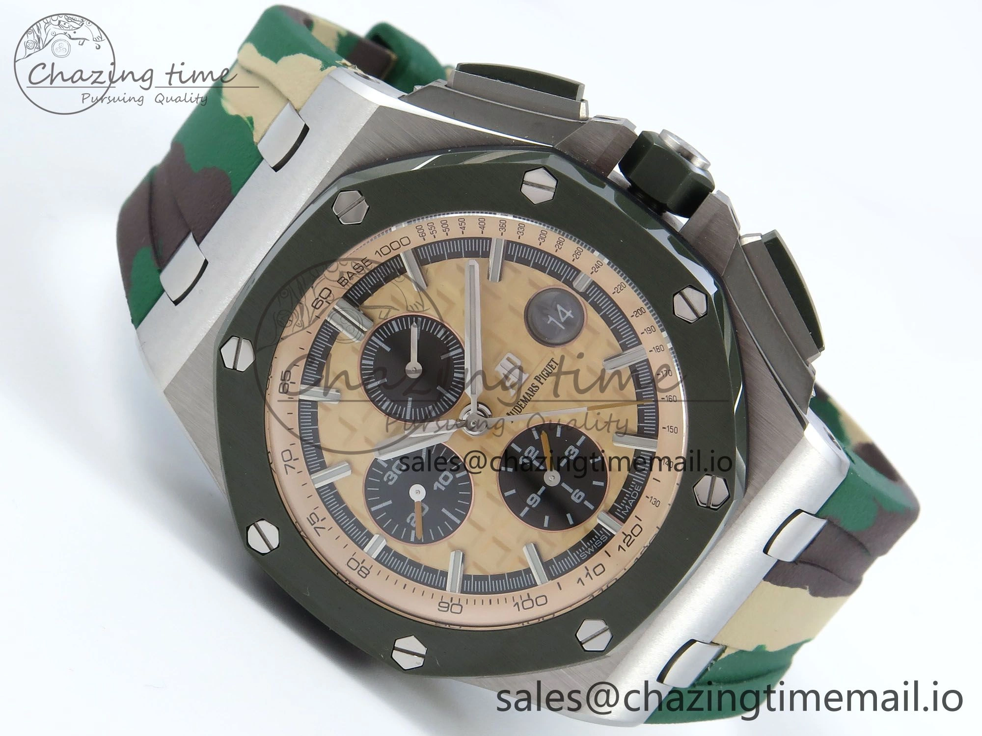 EasyCare Royal Oak Offshore SS APF Best Edition Cream Dial on Green Camou Rubber Strap A 4272