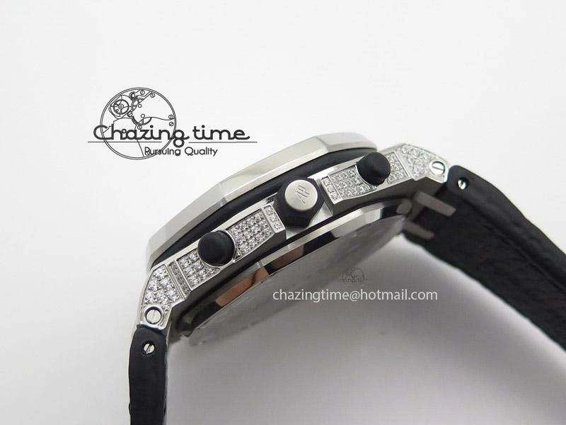 Royal Oak Offshore SS Full Paved Diamonds JF Best Edition on Black Leather Strap A Stretchable 5141