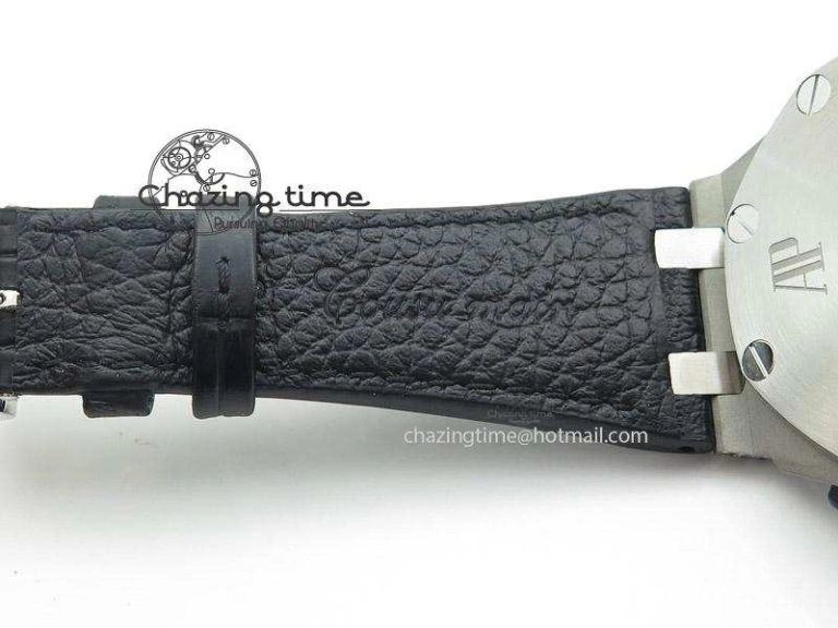 Royal Oak Offshore SS Full Paved Diamonds JF Best Edition on Black Leather Strap A Stretchable 5141