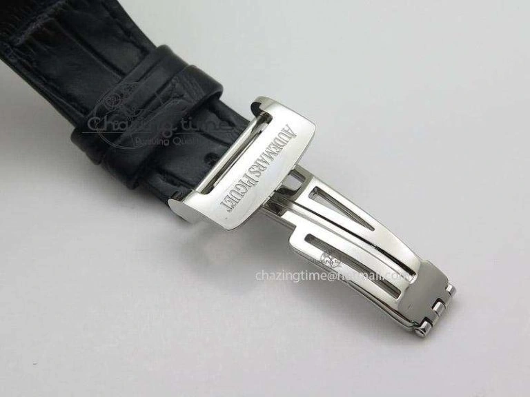 Royal Oak Offshore SS Full Paved Diamonds JF Best Edition on Black Leather Strap A Stretchable 5141