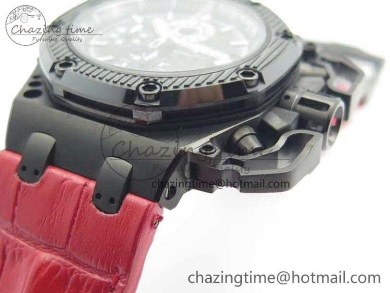 Elegant Royal Oak Offshore Survivor DLC Noob 1:1 Best Edition Black Dial On Red Leather Strap (Free Rubber Strap) 4975