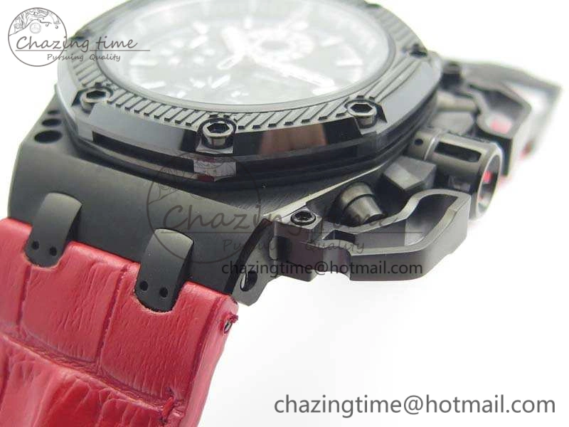 Elegant Royal Oak Offshore Survivor DLC Noob 1:1 Best Edition Black Dial On Red Leather Strap (Free Rubber Strap) 4975