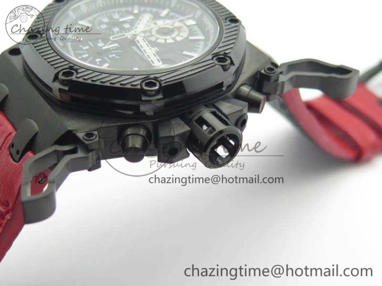 Elegant Royal Oak Offshore Survivor DLC Noob 1:1 Best Edition Black Dial On Red Leather Strap (Free Rubber Strap) 4975
