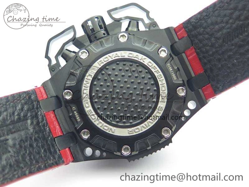 Elegant Royal Oak Offshore Survivor DLC Noob 1:1 Best Edition Black Dial On Red Leather Strap (Free Rubber Strap) 4975