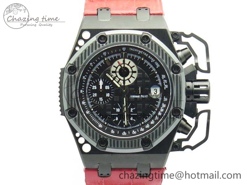 Elegant Royal Oak Offshore Survivor DLC Noob 1:1 Best Edition Black Dial On Red Leather Strap (Free Rubber Strap) 4975