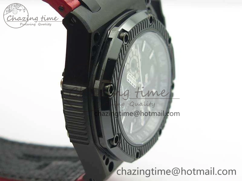 Elegant Royal Oak Offshore Survivor DLC Noob 1:1 Best Edition Black Dial On Red Leather Strap (Free Rubber Strap) 4975
