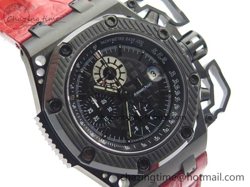Elegant Royal Oak Offshore Survivor DLC Noob 1:1 Best Edition Black Dial On Red Leather Strap (Free Rubber Strap) 4975