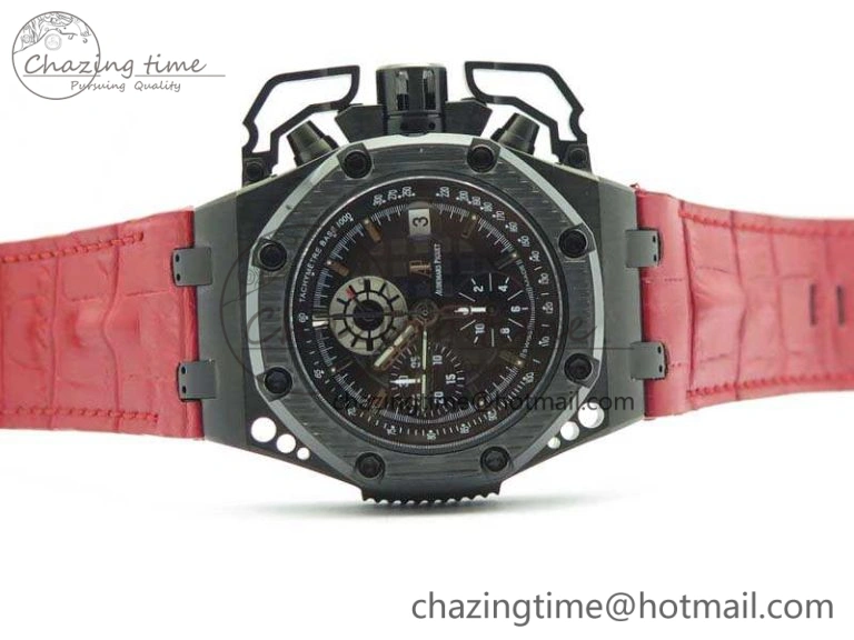 Elegant Royal Oak Offshore Survivor DLC Noob 1:1 Best Edition Black Dial On Red Leather Strap (Free Rubber Strap) 4975