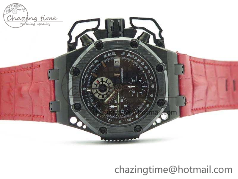 Elegant Royal Oak Offshore Survivor DLC Noob 1:1 Best Edition Black Dial On Red Leather Strap (Free Rubber Strap) 4975