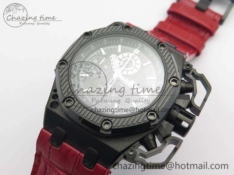Elegant Royal Oak Offshore Survivor DLC Noob 1:1 Best Edition Black Dial On Red Leather Strap (Free Rubber Strap) 4975