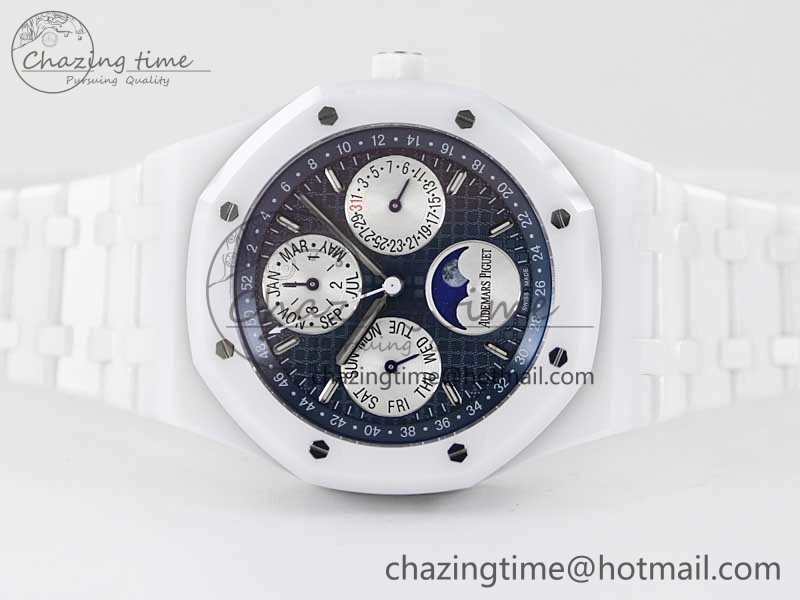 Royal Oak Perpetual Calendar 26579cb White Ceramic APSF Best Edition on Ceramic Bracelet A5134 (CHS) FlexibleFit 4810