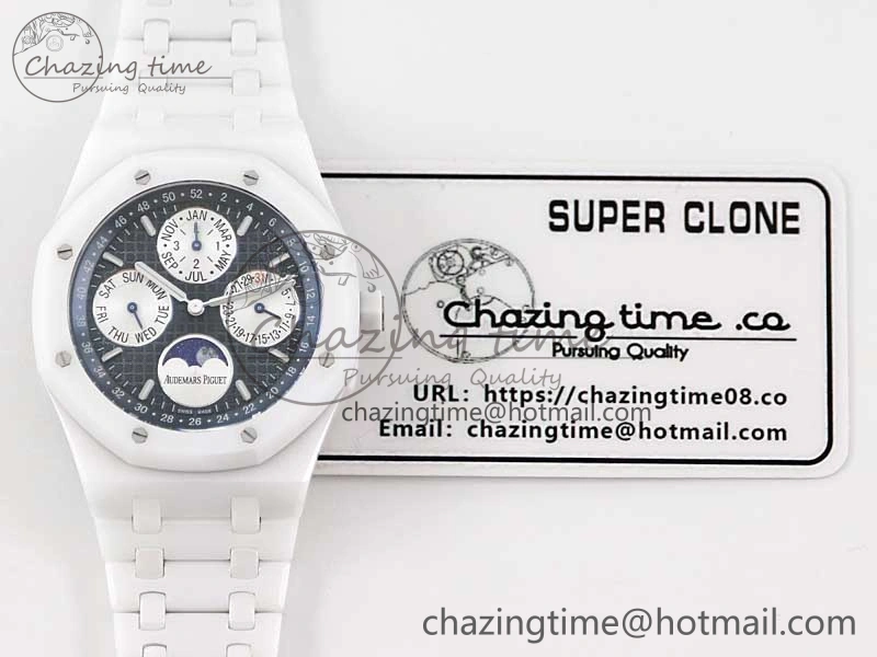 Royal Oak Perpetual Calendar 26579cb White Ceramic APSF Best Edition on Ceramic Bracelet A5134 (CHS) FlexibleFit 4810