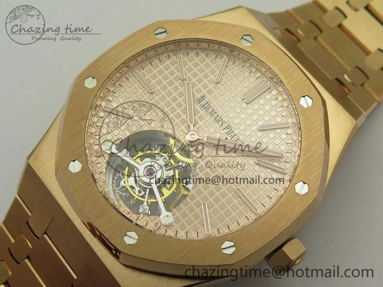 Royal Oak Tourbillon Extra-thin RG JF 1:1 Best Edition RG Textured Dial on RG Bracelet WellDesigned 4887
