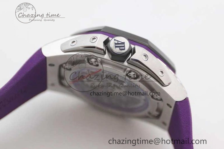 EasyMatch Royal Oak concept 26620 PVD 42mm “Black Panther” 1:1 Skeleton Dial on Purple Rubber Strap A 4667