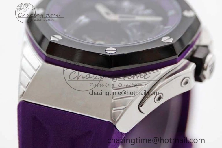EasyMatch Royal Oak concept 26620 PVD 42mm “Black Panther” 1:1 Skeleton Dial on Purple Rubber Strap A 4667