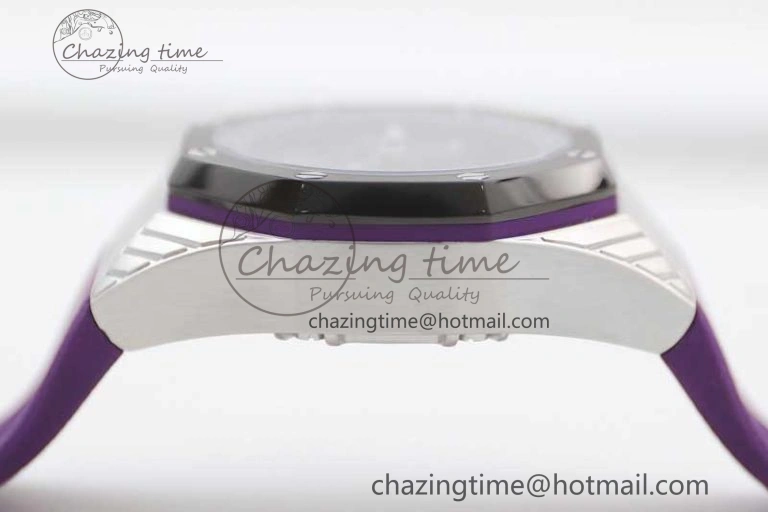 EasyMatch Royal Oak concept 26620 PVD 42mm “Black Panther” 1:1 Skeleton Dial on Purple Rubber Strap A 4667