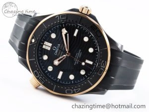 WaterResistant SEAMASTER 300M 43.5MM BLACK CERAMIC VSF 1:1 BEST EDITION BLACK DIAL RG BEZEL ON BLACK RUBBER STRAP A 7767