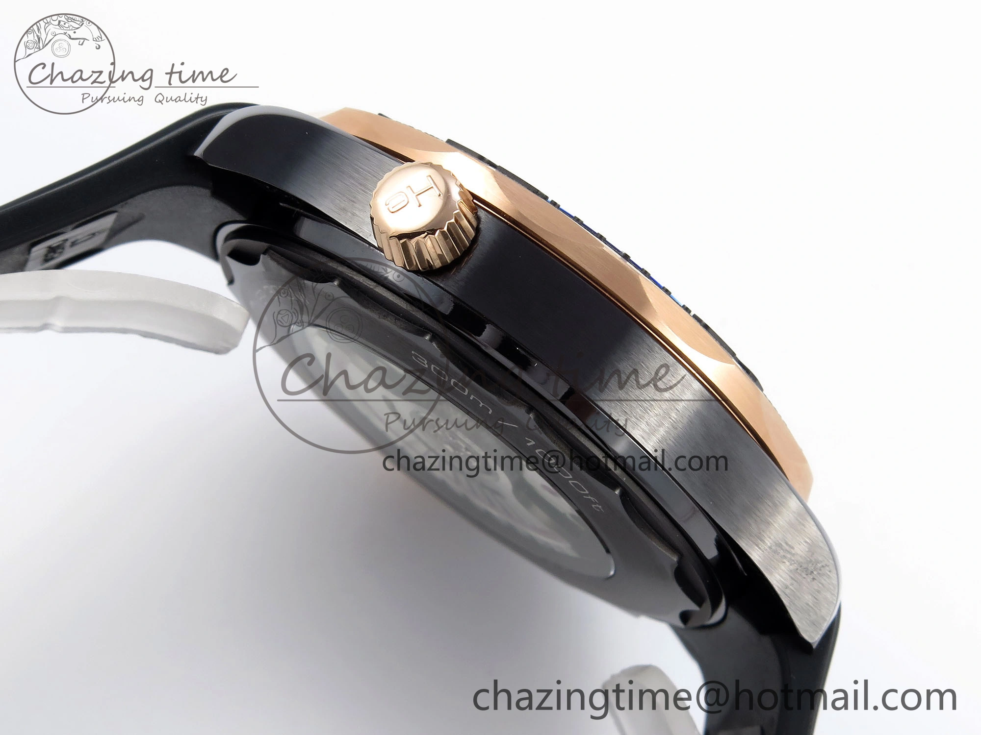 WaterResistant SEAMASTER 300M 43.5MM BLACK CERAMIC VSF 1:1 BEST EDITION BLACK DIAL RG BEZEL ON BLACK RUBBER STRAP A 7767