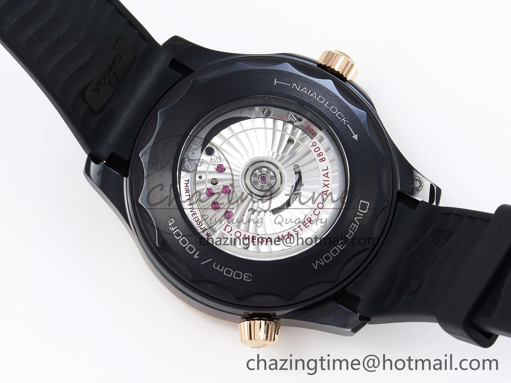 WaterResistant SEAMASTER 300M 43.5MM BLACK CERAMIC VSF 1:1 BEST EDITION BLACK DIAL RG BEZEL ON BLACK RUBBER STRAP A 7767