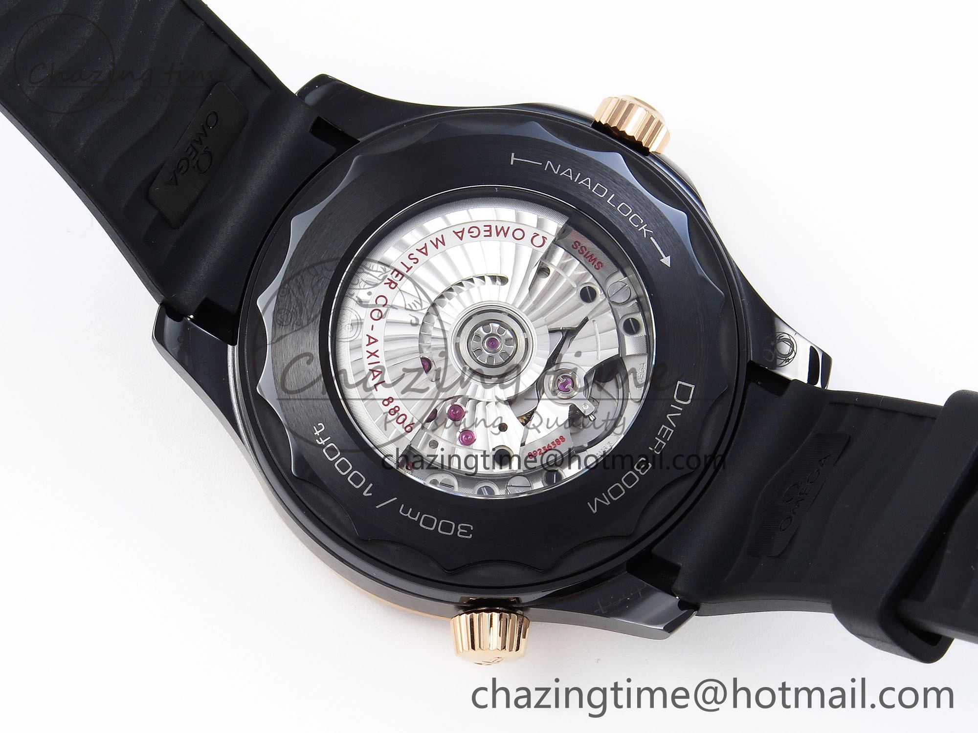 WaterResistant SEAMASTER 300M 43.5MM BLACK CERAMIC VSF 1:1 BEST EDITION BLACK DIAL RG BEZEL ON BLACK RUBBER STRAP A 7767