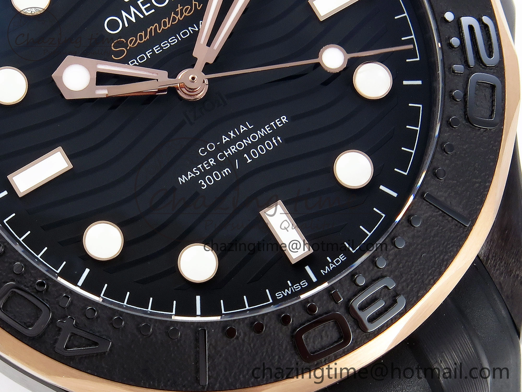 WaterResistant SEAMASTER 300M 43.5MM BLACK CERAMIC VSF 1:1 BEST EDITION BLACK DIAL RG BEZEL ON BLACK RUBBER STRAP A 7767