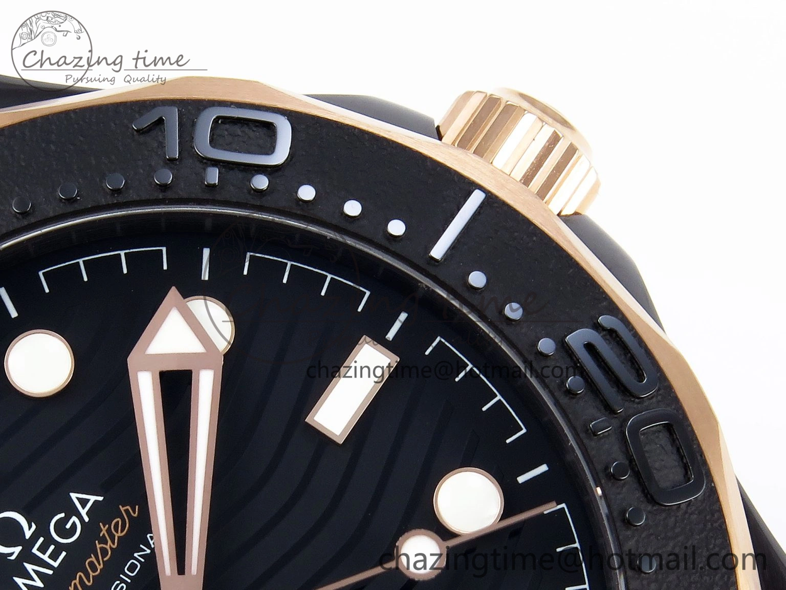 WaterResistant SEAMASTER 300M 43.5MM BLACK CERAMIC VSF 1:1 BEST EDITION BLACK DIAL RG BEZEL ON BLACK RUBBER STRAP A 7767