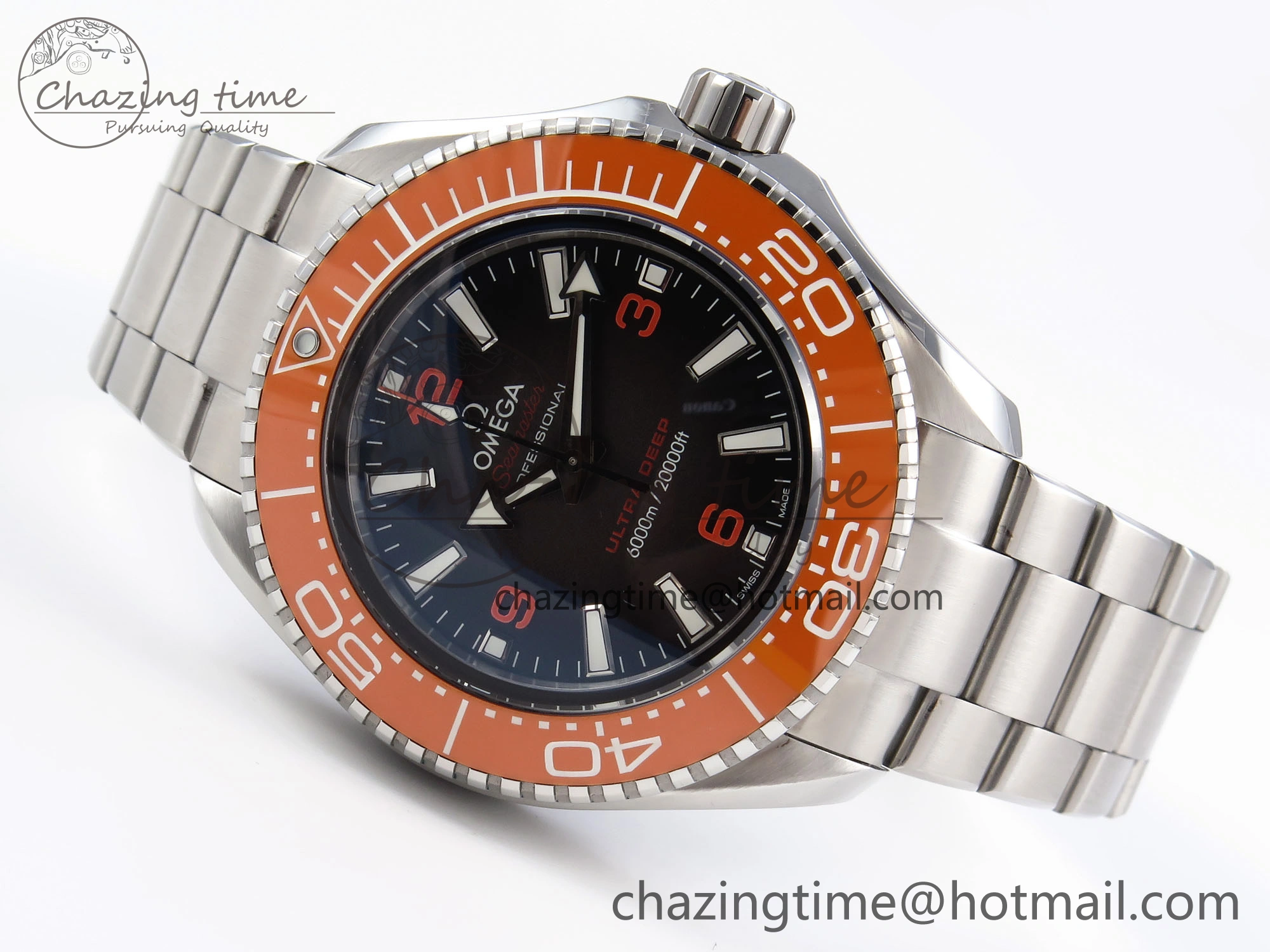 Timeless SEAMASTER 6000M ULTRA DEEP SS VSF 1:1 BEST EDITION BROWN DIAL ORANGE BEZEL ON SS BRACELET A8912 SUPER CLONE 7736