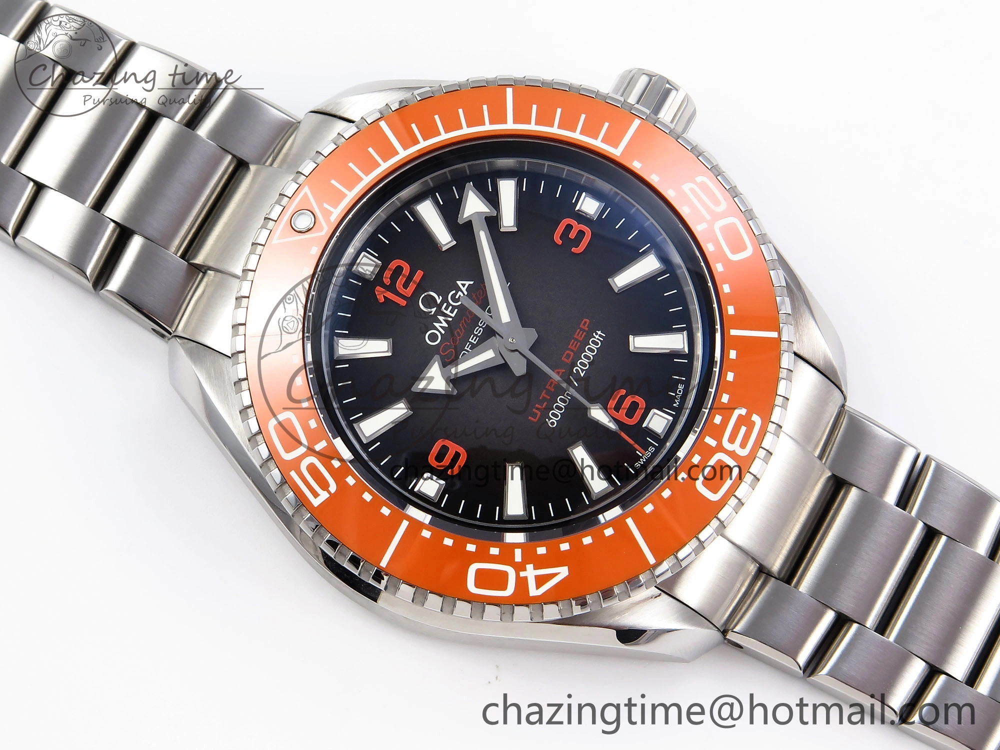 Timeless SEAMASTER 6000M ULTRA DEEP SS VSF 1:1 BEST EDITION BROWN DIAL ORANGE BEZEL ON SS BRACELET A8912 SUPER CLONE 7736