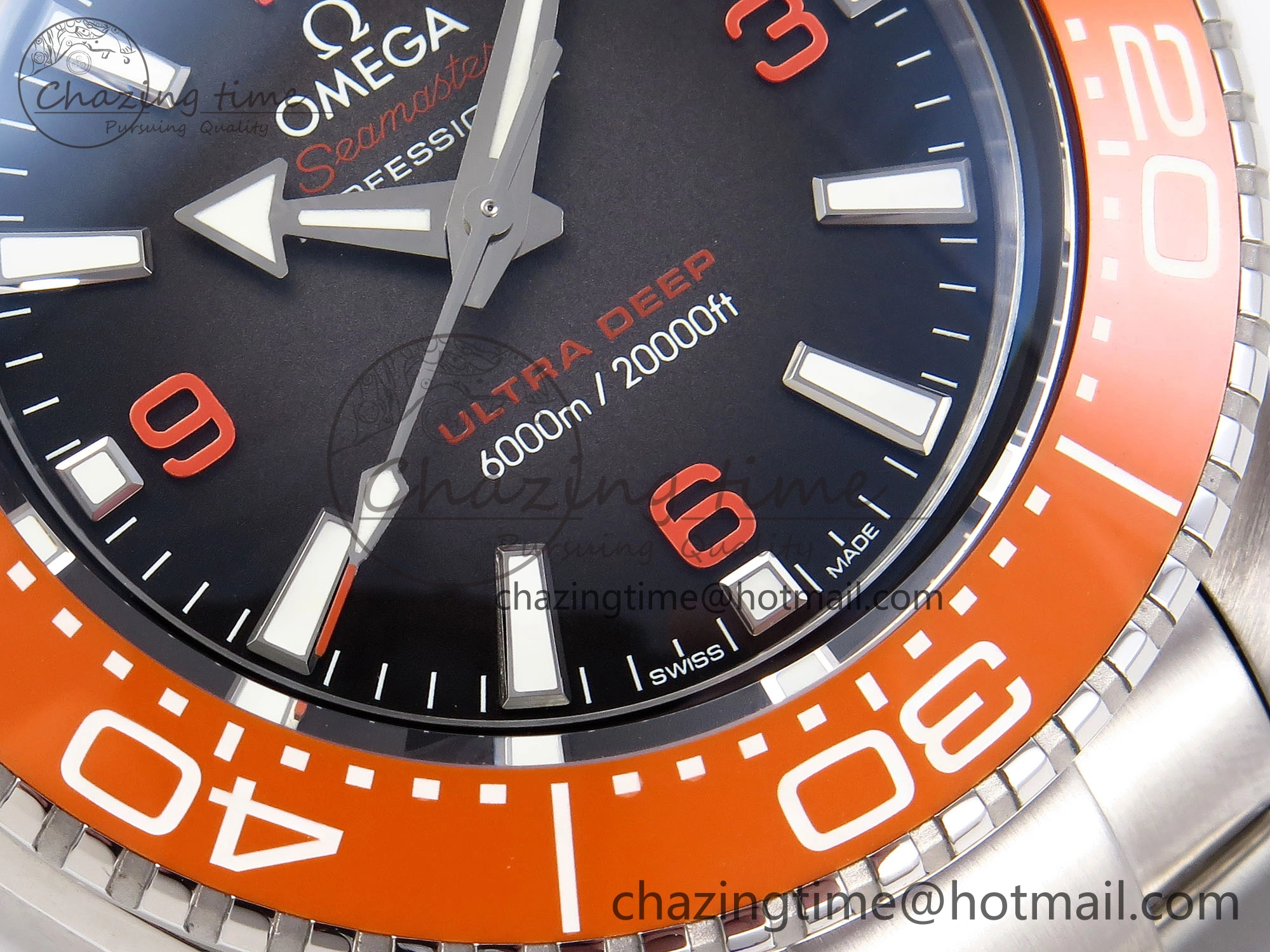 Timeless SEAMASTER 6000M ULTRA DEEP SS VSF 1:1 BEST EDITION BROWN DIAL ORANGE BEZEL ON SS BRACELET A8912 SUPER CLONE 7736
