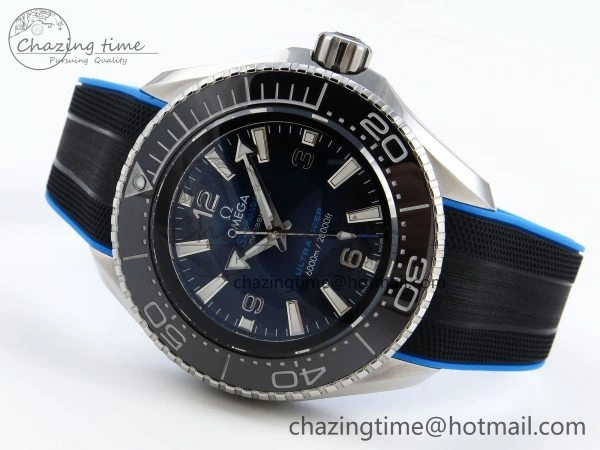 QuickDry SEAMASTER PLANET OCEAN 6000M ULTRA DEEP 45.5MM SS TF 1:1 BEST EDITION BLUE DIAL BLACK BEZEL ON RUBBER STRAP A 7763
