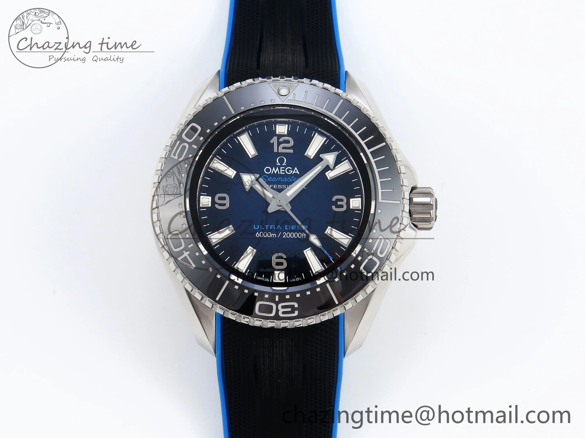 QuickDry SEAMASTER PLANET OCEAN 6000M ULTRA DEEP 45.5MM SS TF 1:1 BEST EDITION BLUE DIAL BLACK BEZEL ON RUBBER STRAP A 7763