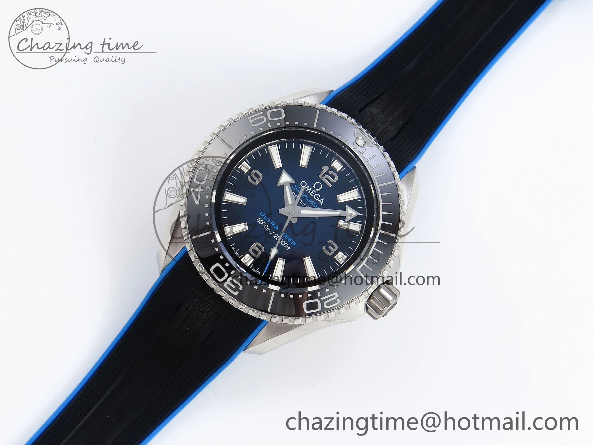 QuickDry SEAMASTER PLANET OCEAN 6000M ULTRA DEEP 45.5MM SS TF 1:1 BEST EDITION BLUE DIAL BLACK BEZEL ON RUBBER STRAP A 7763