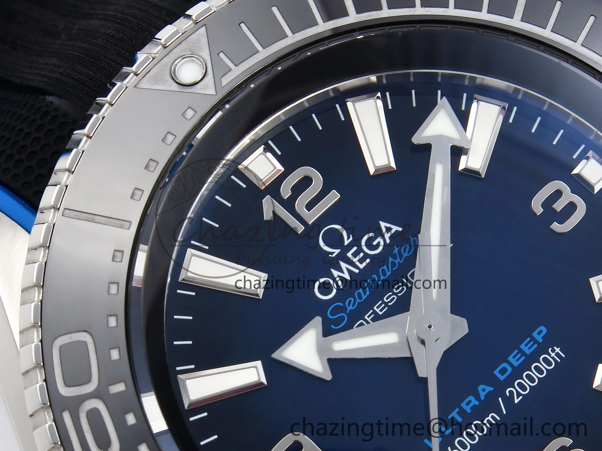 QuickDry SEAMASTER PLANET OCEAN 6000M ULTRA DEEP 45.5MM SS TF 1:1 BEST EDITION BLUE DIAL BLACK BEZEL ON RUBBER STRAP A 7763
