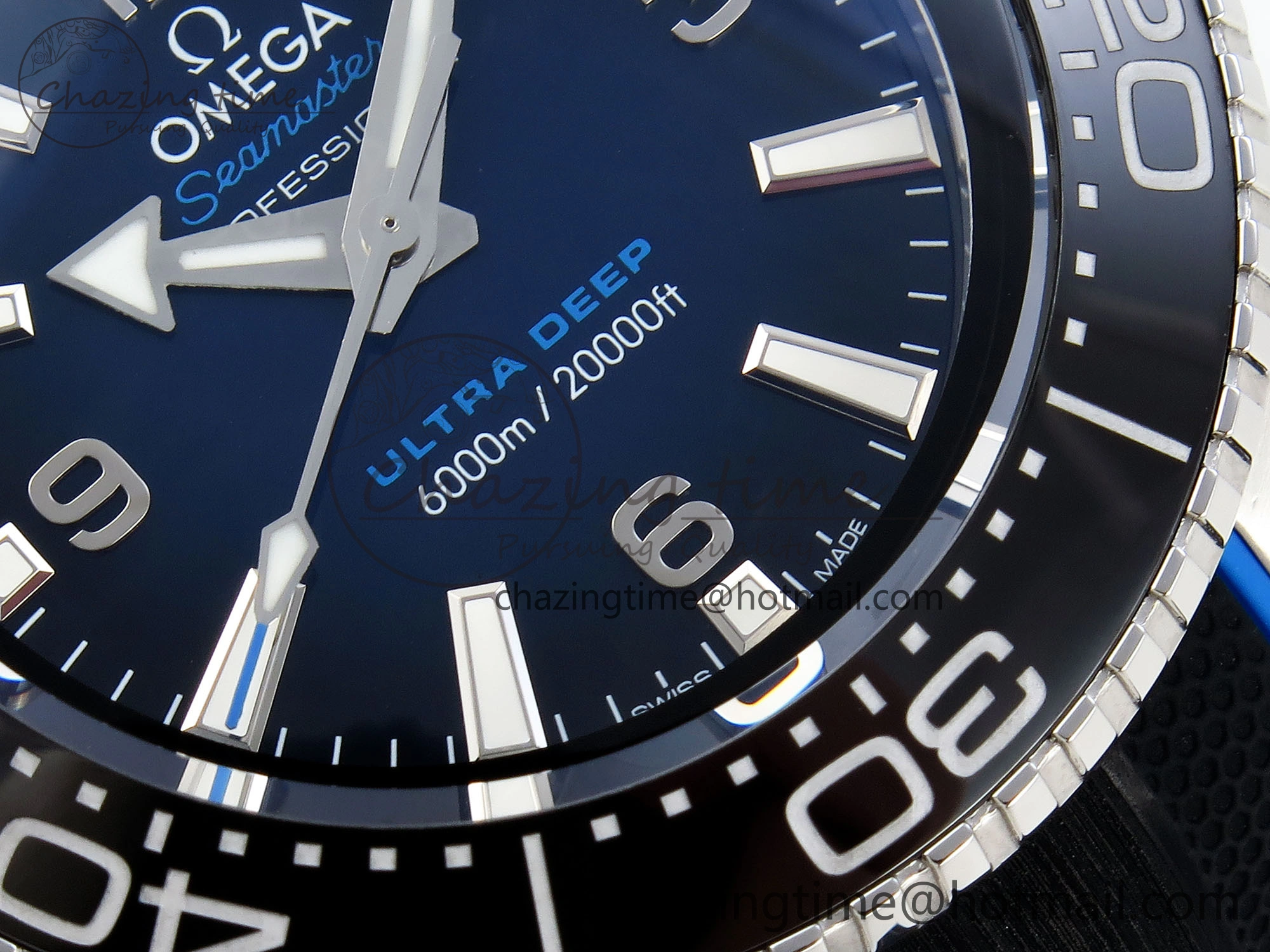 QuickDry SEAMASTER PLANET OCEAN 6000M ULTRA DEEP 45.5MM SS TF 1:1 BEST EDITION BLUE DIAL BLACK BEZEL ON RUBBER STRAP A 7763