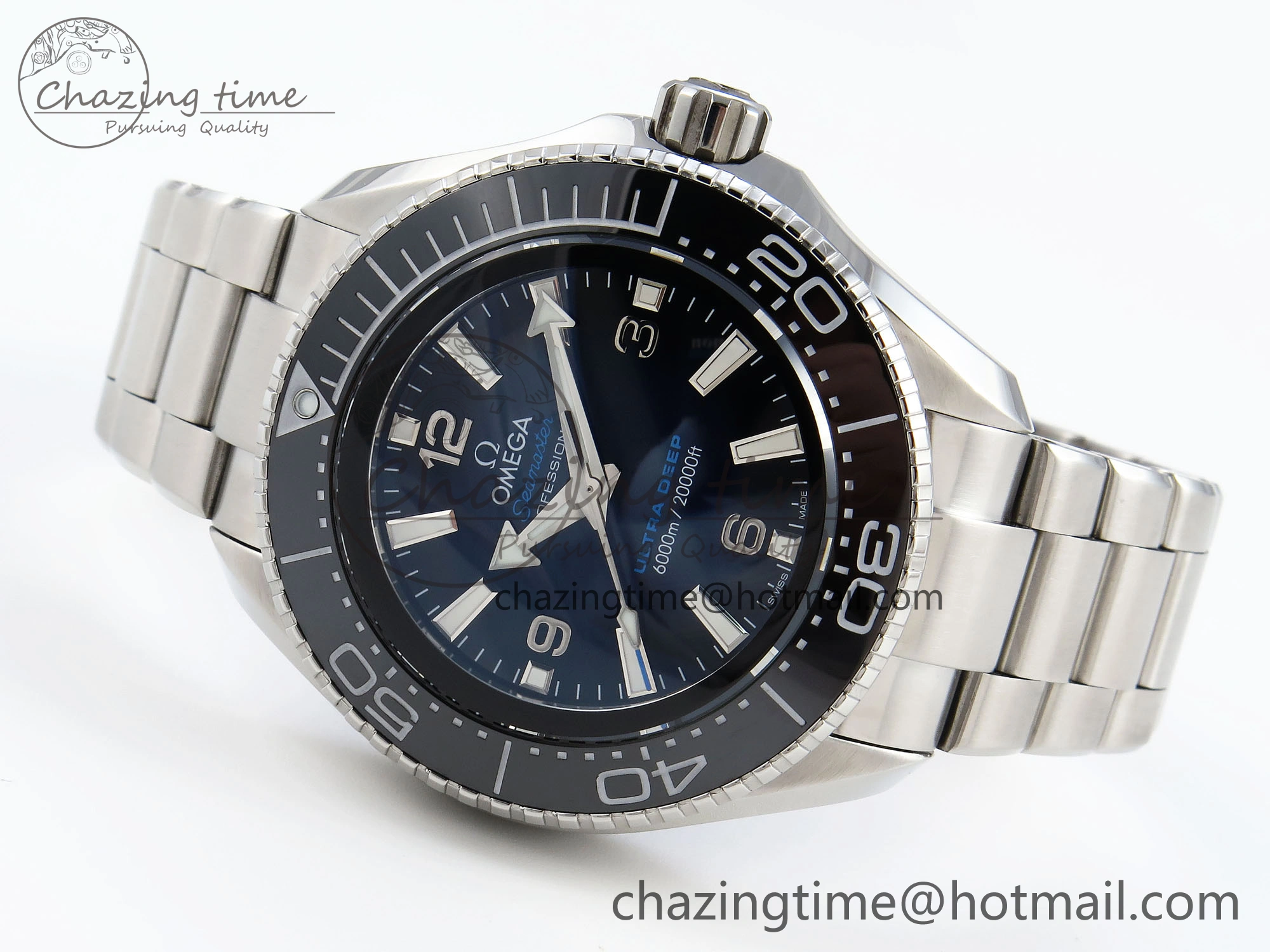 Packable SEAMASTER PLANET OCEAN 6000M ULTRA DEEP 45.5MM SS TF 1:1 BEST EDITION BLUE DIAL BLACK BEZEL ON SS BRACELET A 7760
