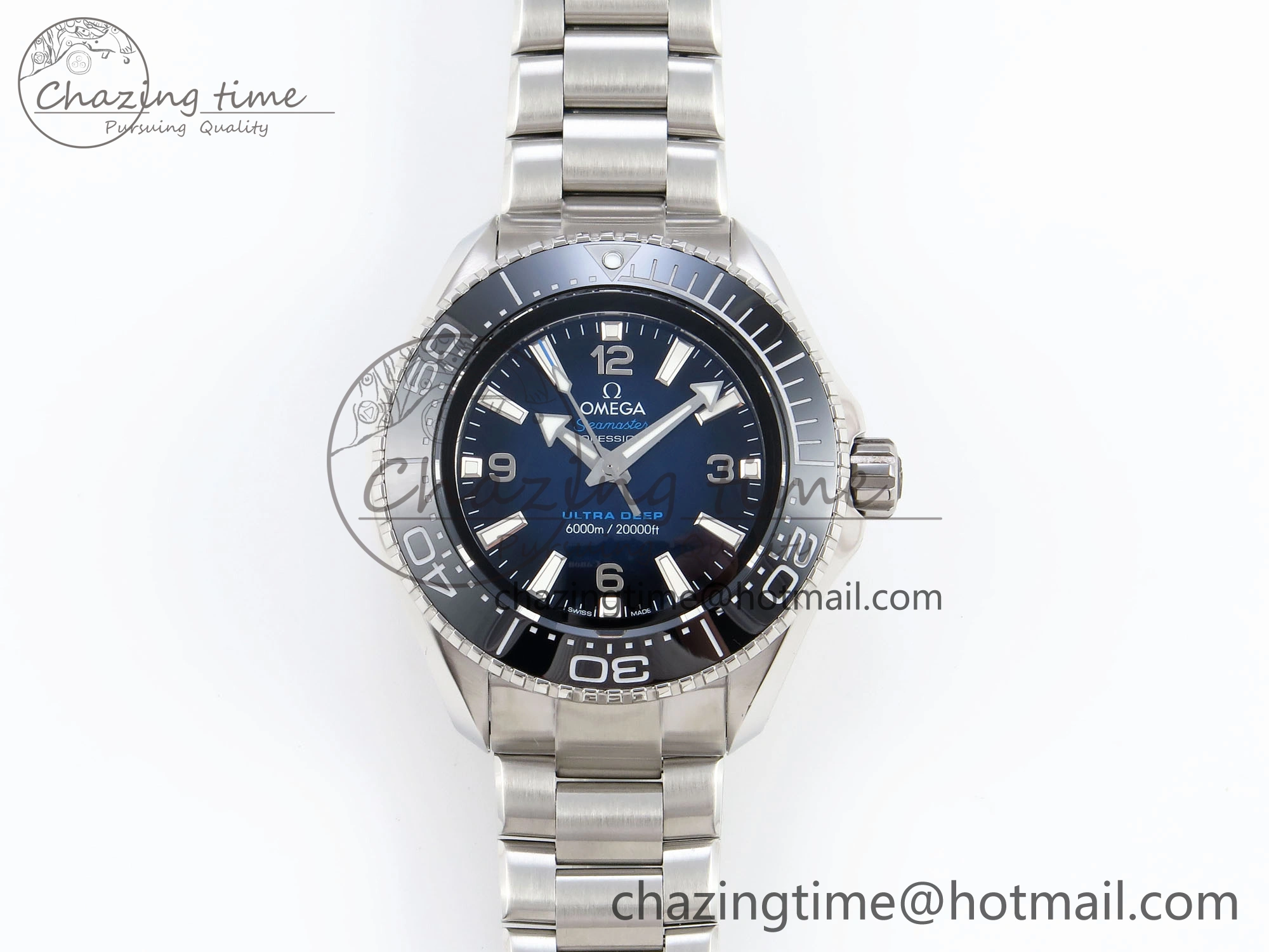 Packable SEAMASTER PLANET OCEAN 6000M ULTRA DEEP 45.5MM SS TF 1:1 BEST EDITION BLUE DIAL BLACK BEZEL ON SS BRACELET A 7760