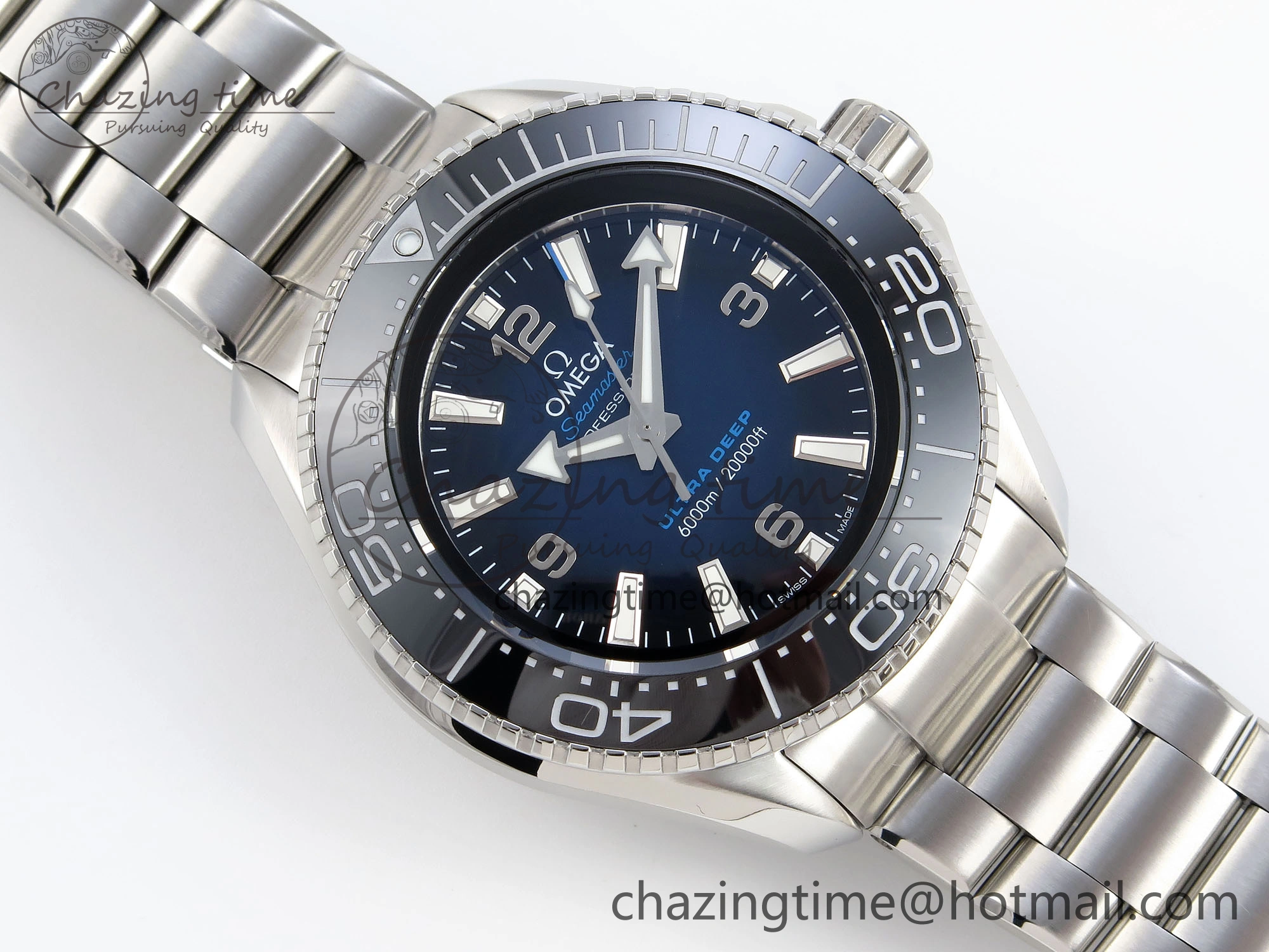 Packable SEAMASTER PLANET OCEAN 6000M ULTRA DEEP 45.5MM SS TF 1:1 BEST EDITION BLUE DIAL BLACK BEZEL ON SS BRACELET A 7760