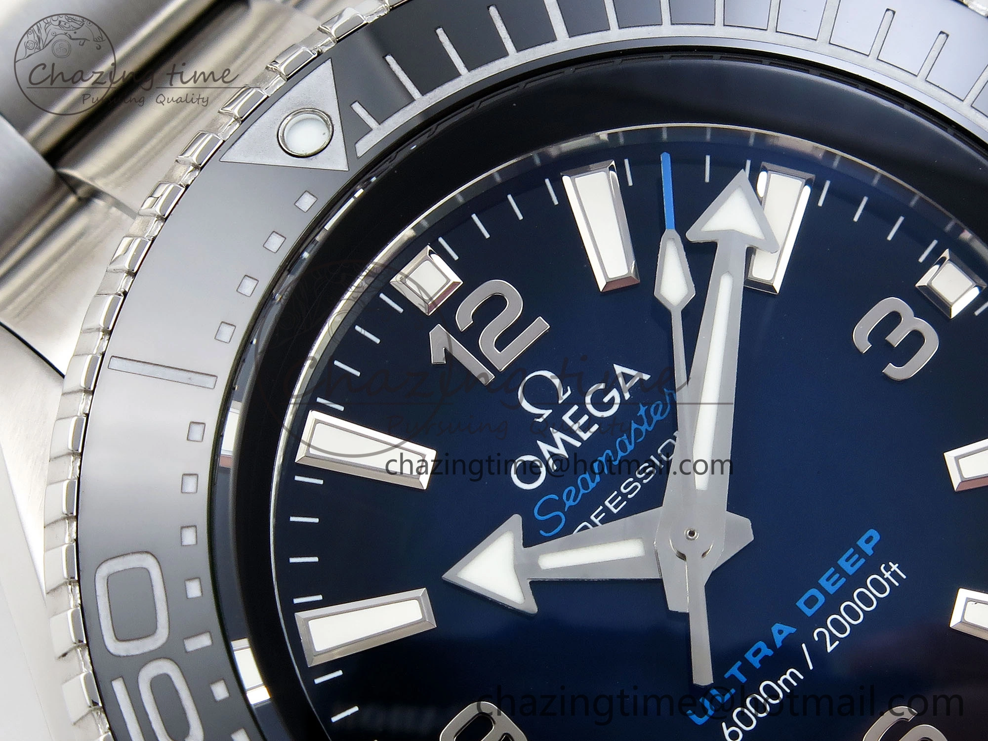 Packable SEAMASTER PLANET OCEAN 6000M ULTRA DEEP 45.5MM SS TF 1:1 BEST EDITION BLUE DIAL BLACK BEZEL ON SS BRACELET A 7760