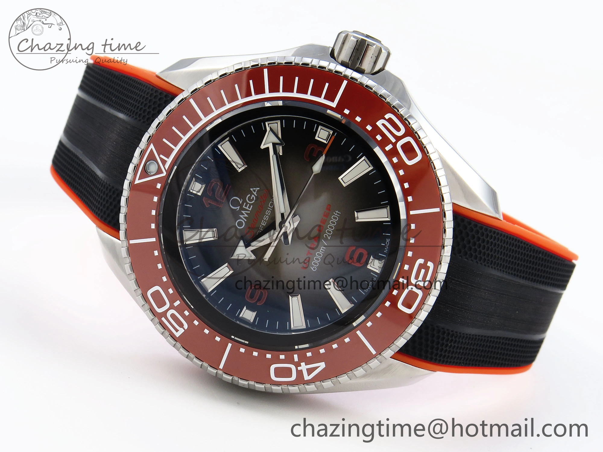 SEAMASTER PLANET OCEAN 6000M ULTRA DEEP 45.5MM SS TF 1:1 BEST EDITION GRAY DIAL ORANGE BEZEL ON RUBBER STRAP A HighQuality 7761