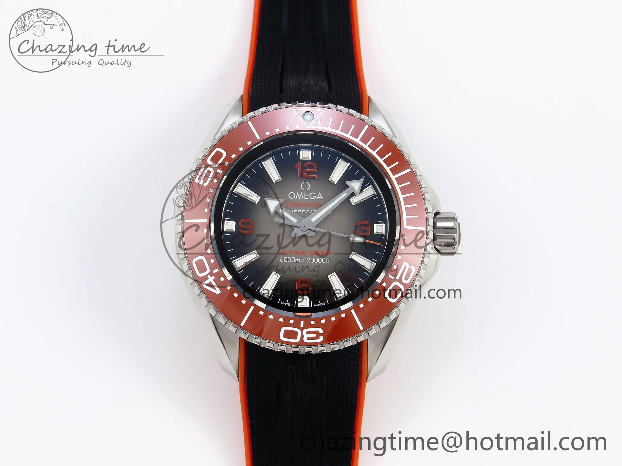 SEAMASTER PLANET OCEAN 6000M ULTRA DEEP 45.5MM SS TF 1:1 BEST EDITION GRAY DIAL ORANGE BEZEL ON RUBBER STRAP A HighQuality 7761