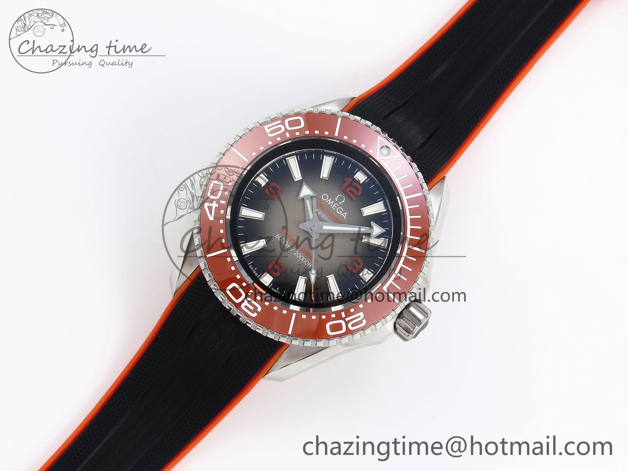 SEAMASTER PLANET OCEAN 6000M ULTRA DEEP 45.5MM SS TF 1:1 BEST EDITION GRAY DIAL ORANGE BEZEL ON RUBBER STRAP A HighQuality 7761